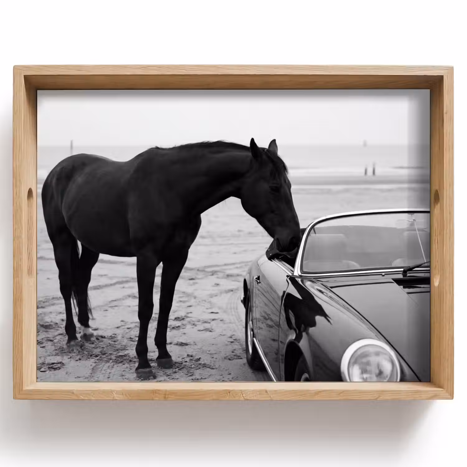 Paard - Auto - Zwart - Wit Dienblad Rechthoek middel -z3d_shopping