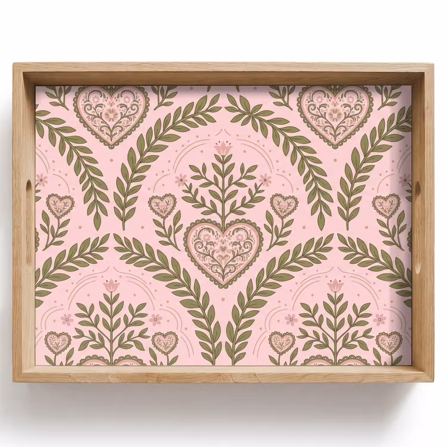 Patroon - Hart - Bloemen - Folkloristisch - Roze Dienblad Rechthoek middel -z3d_shopping