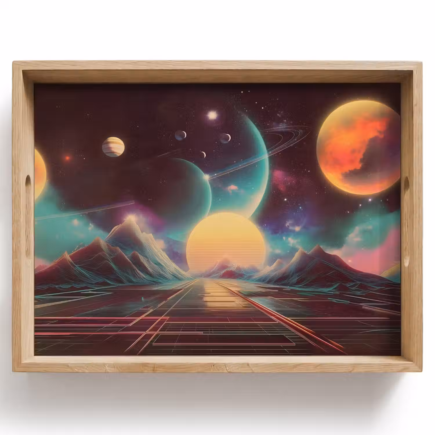 Planeten - Neon - Berglandschap - Zon Dienblad Rechthoek middel -z3d_shopping