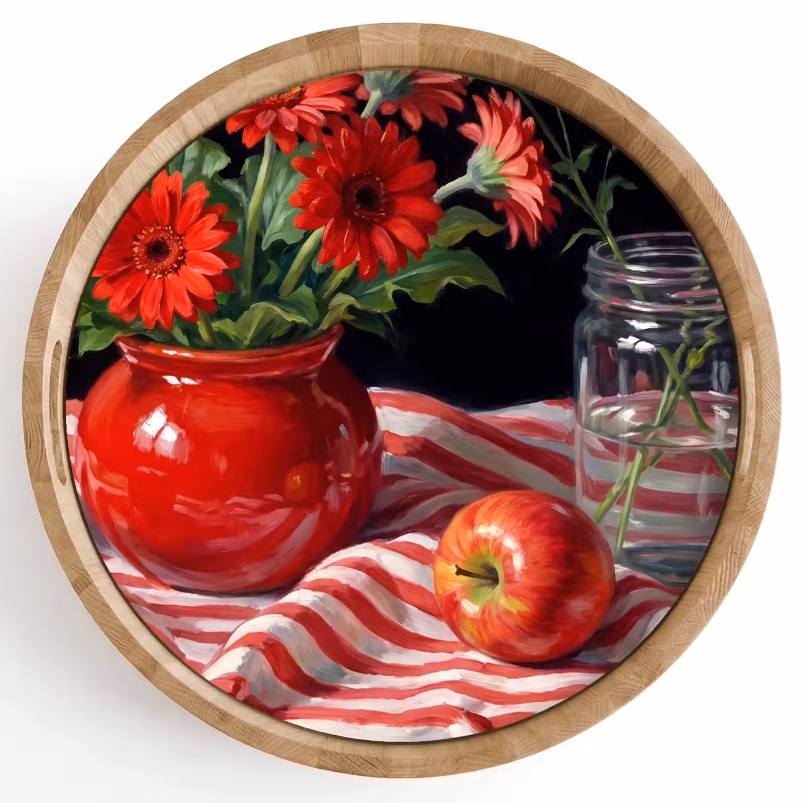 Dienblad - Rode bloemen - Vaas - Rode bloemen - Vaas Dienblad Rond middel