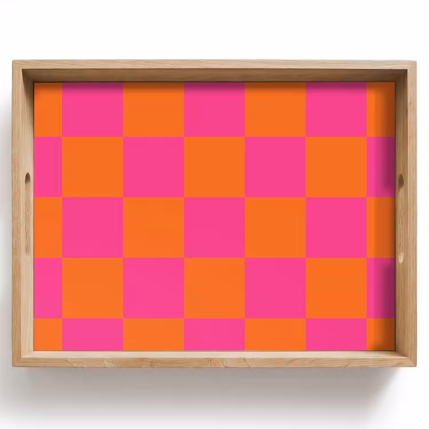 Schaakbord print - Oranje - Roze - Blokjes Dienblad Rechthoek middel -z3d_shopping