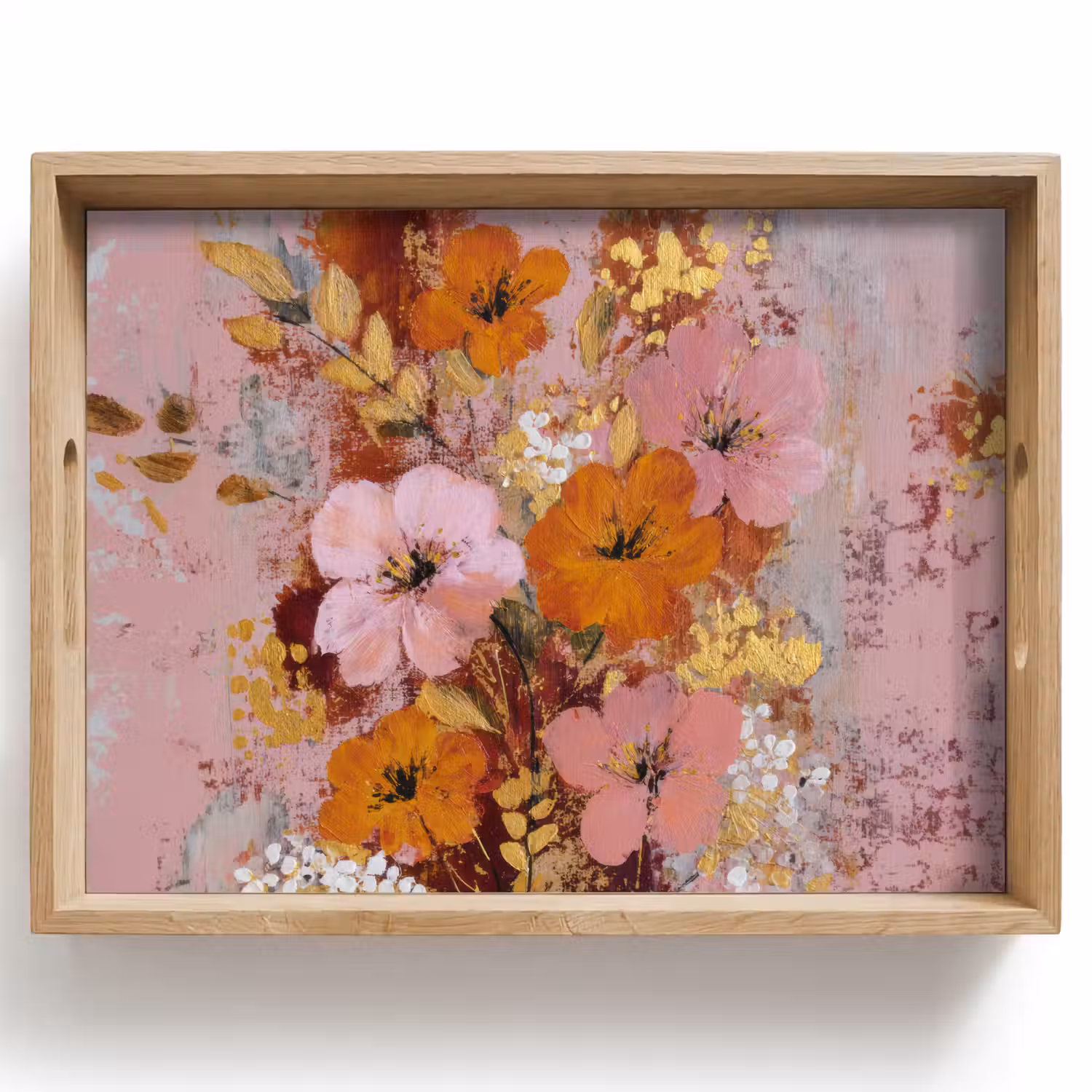Schilderij - Bloemen - Rustiek - Roze Dienblad Rechthoek middel -z3d_shopping