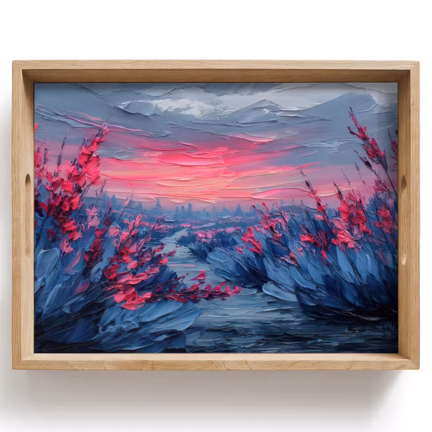 Schilderij - Zonsondergang - Bloemen - Rivier Dienblad Rechthoek middel -z3d_shopping