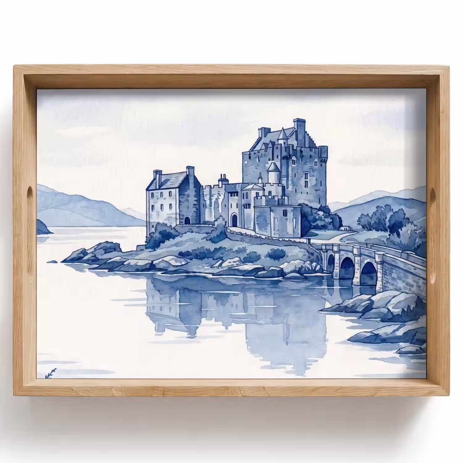 Schots - Kasteel - Blauw - Aquarel Dienblad Rechthoek middel -z3d_shopping
