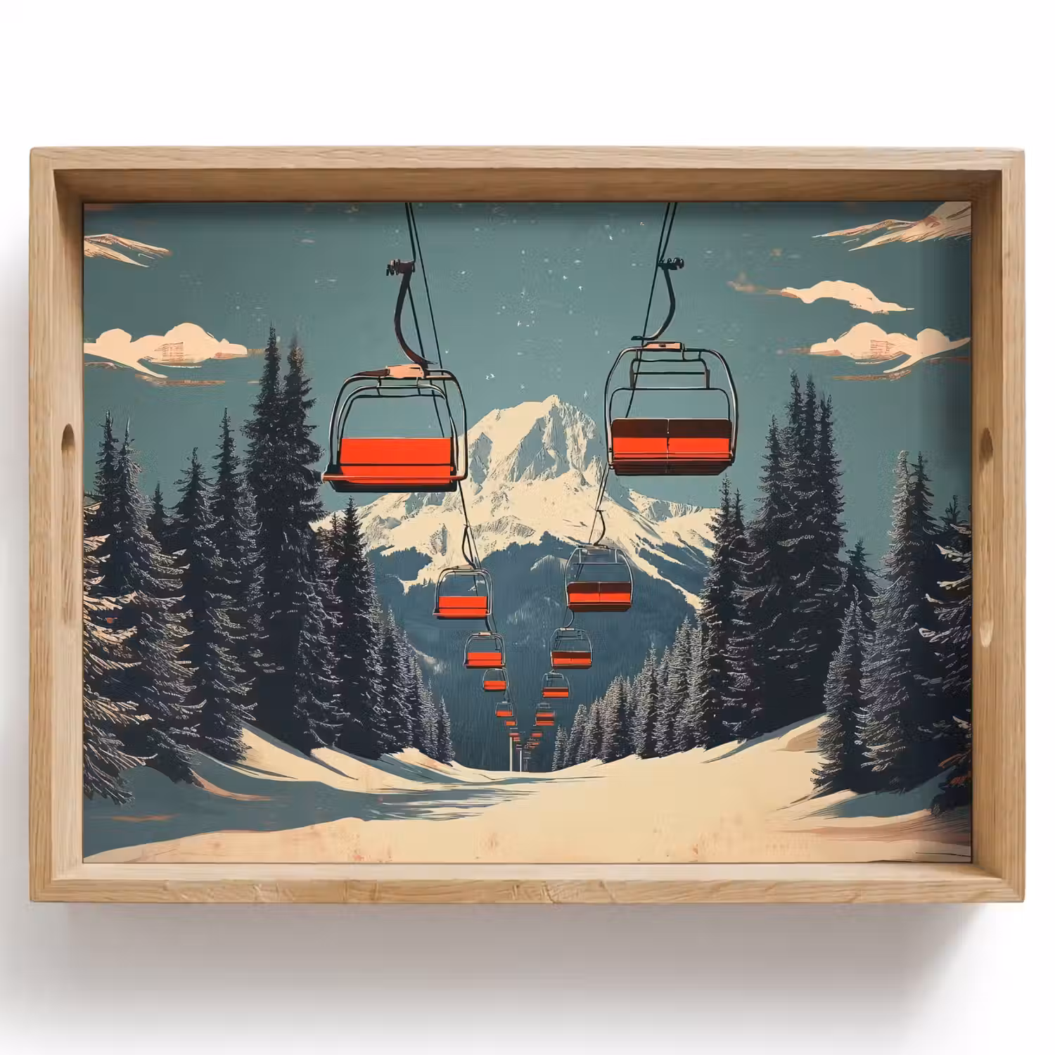 Sneeuw - Skilift - Rood - Bomen Dienblad Rechthoek middel -z3d_shopping