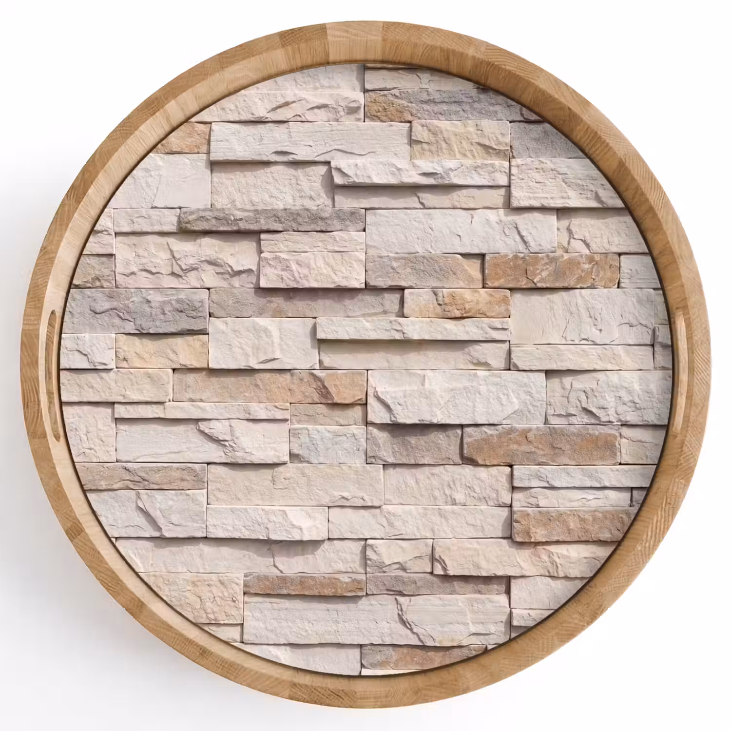 Steen - Muur - Textuur - Rustiek - Beige Dienblad Rond middel -z3d_shopping