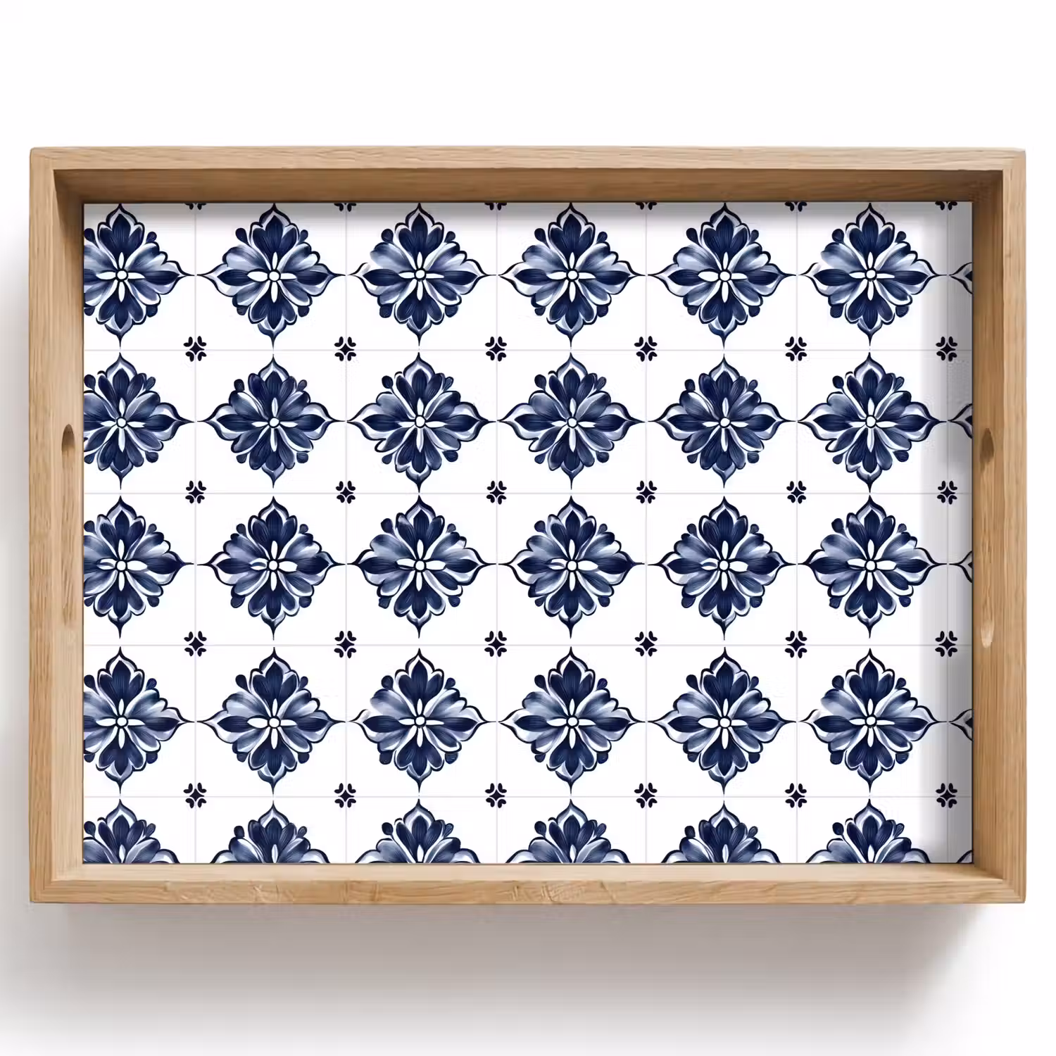 Tegelmotief - Blauw - Wit - Bloem Dienblad Rechthoek middel 911 -z3d_shopping