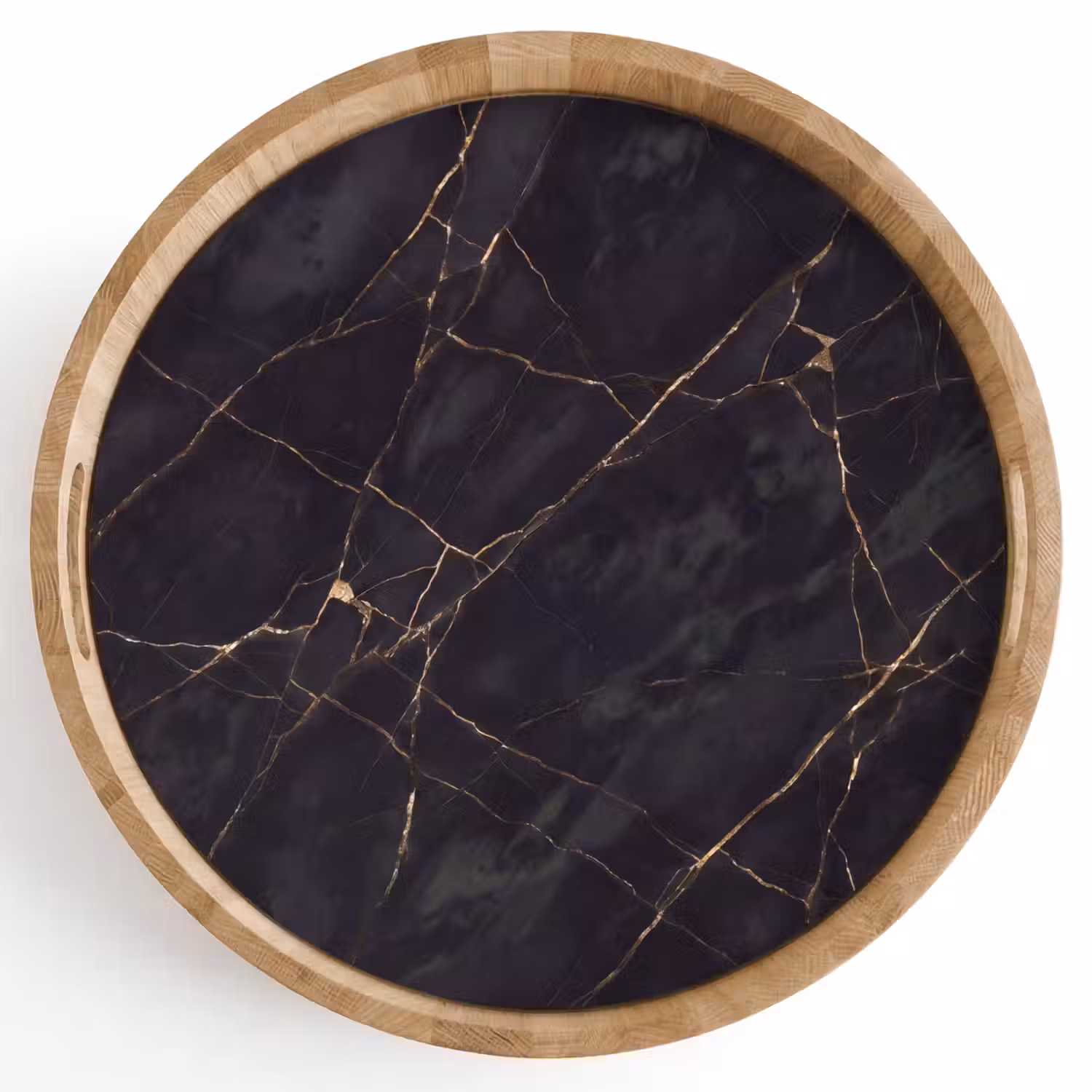 Textuur - Gouden lijnen - Abstract - Modern - Zwart Dienblad Rond middel -z3d_shopping