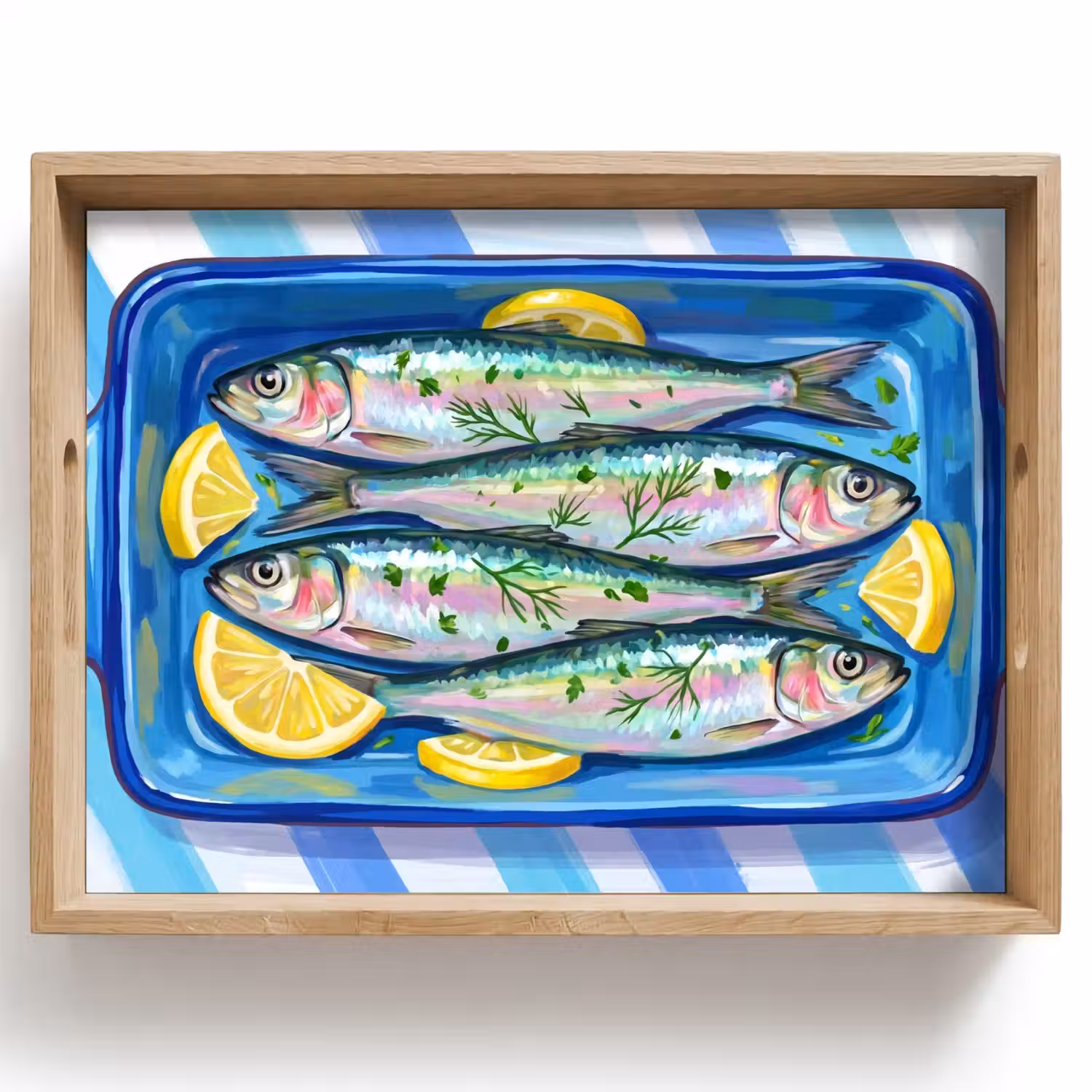 Vis - Citroen - Kruiden - Eten - Blauw Dienblad Rechthoek middel -z3d_shopping