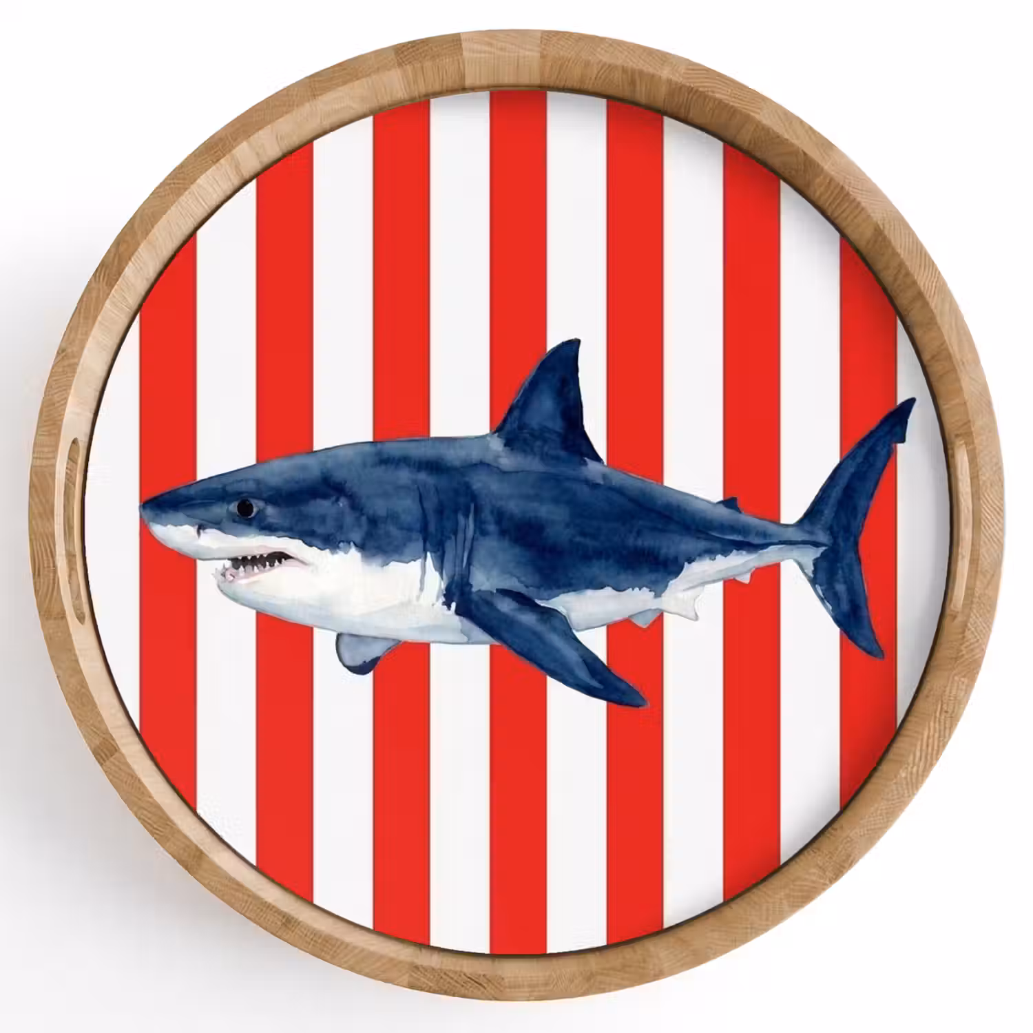 Vis - Haai - Zee - Illustratie - Blauw Dienblad Rond middel -z3d_shopping
