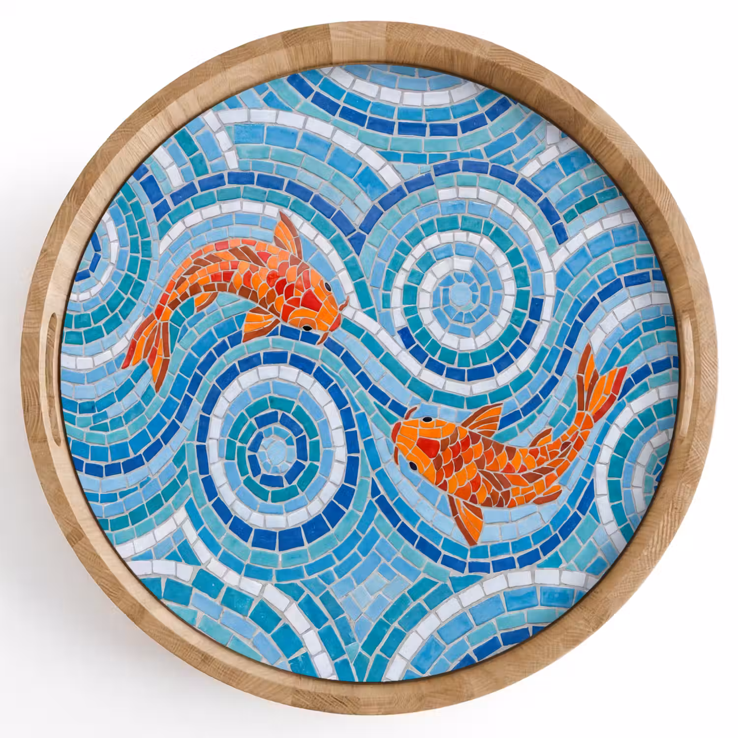 Vis - Mozaïek - Water - Decoratief - Blauw Dienblad Rond middel -z3d_shopping