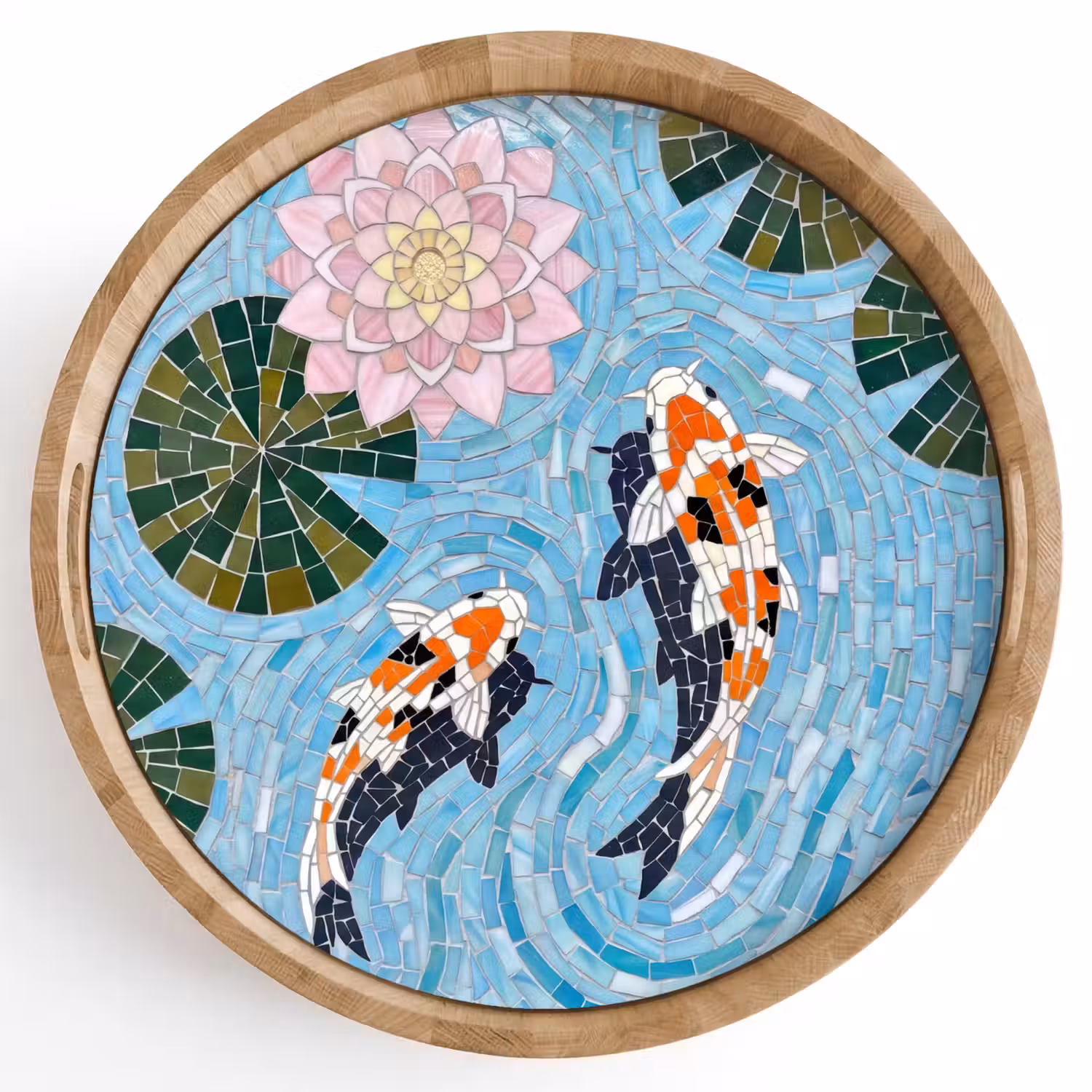 Vis - Water - Natuur - Mozaïek - Blauw Dienblad Rond middel -z3d_shopping