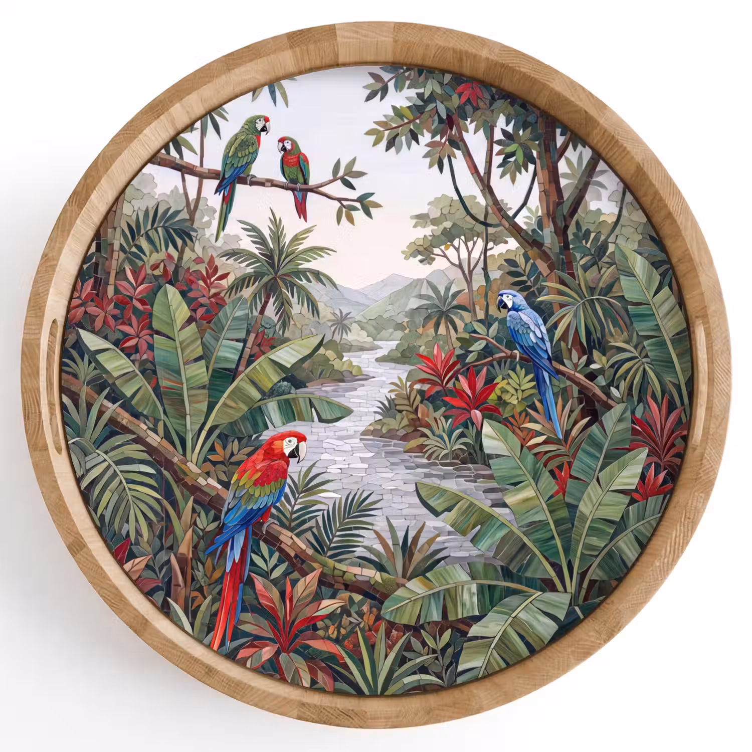Vogel - Jungle - Natuur - Mozaïek - Groen Dienblad Rond middel -z3d_shopping