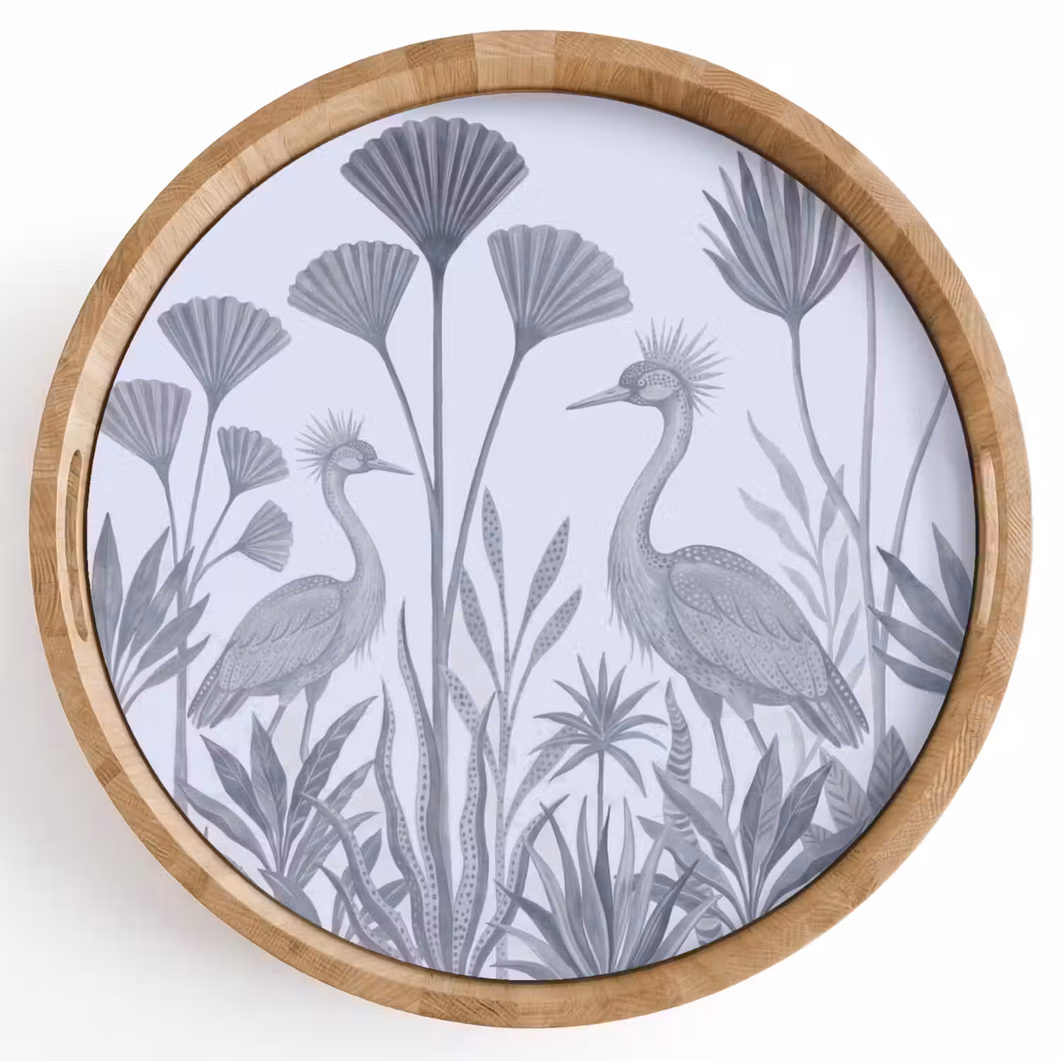 Vogel - Tropisch - Illustratie - Blauwgrijs - Natuur Dienblad Rond middel -z3d_shopping