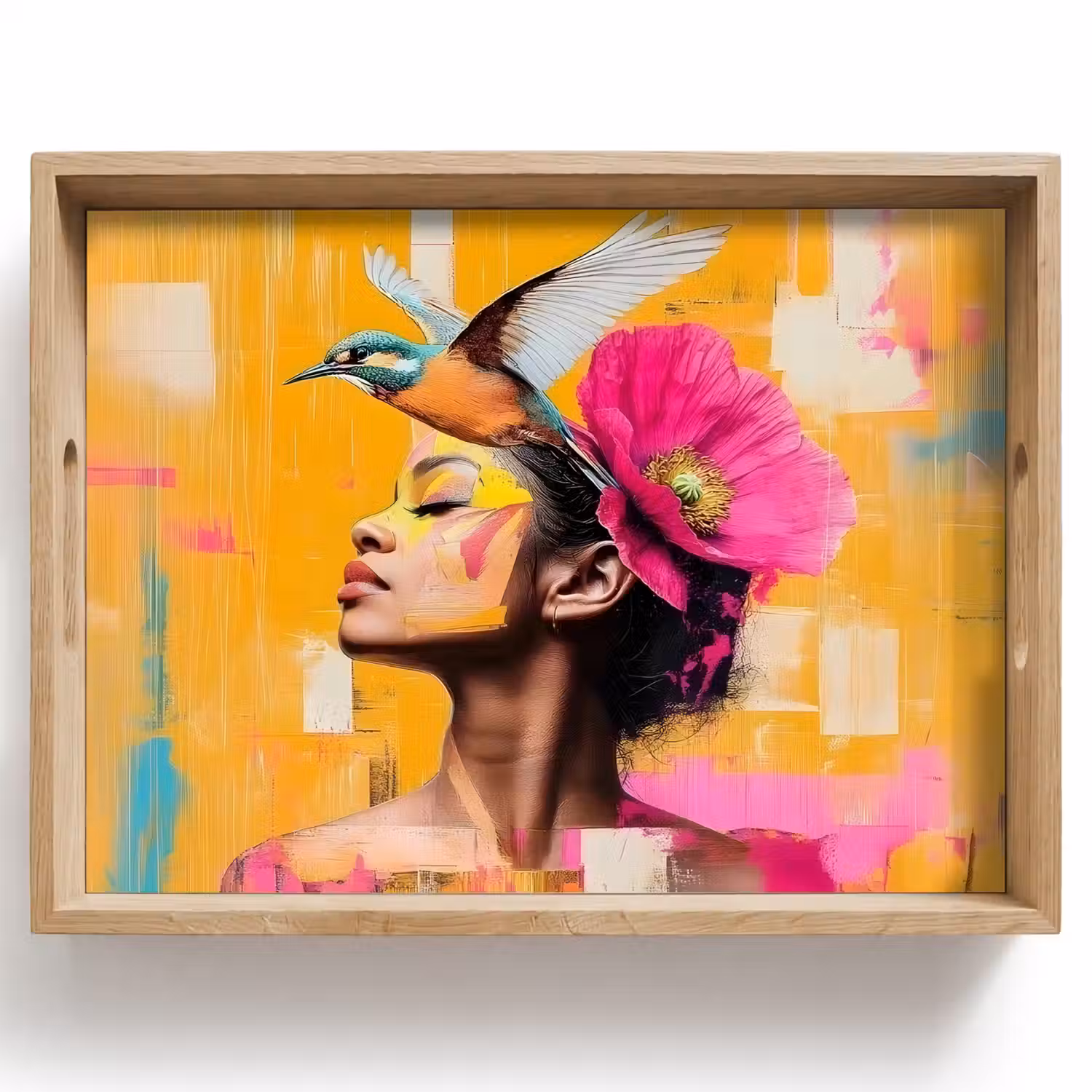 Vogel - Vrouw - Abstract - Bloem Dienblad Rechthoek middel -z3d_shopping