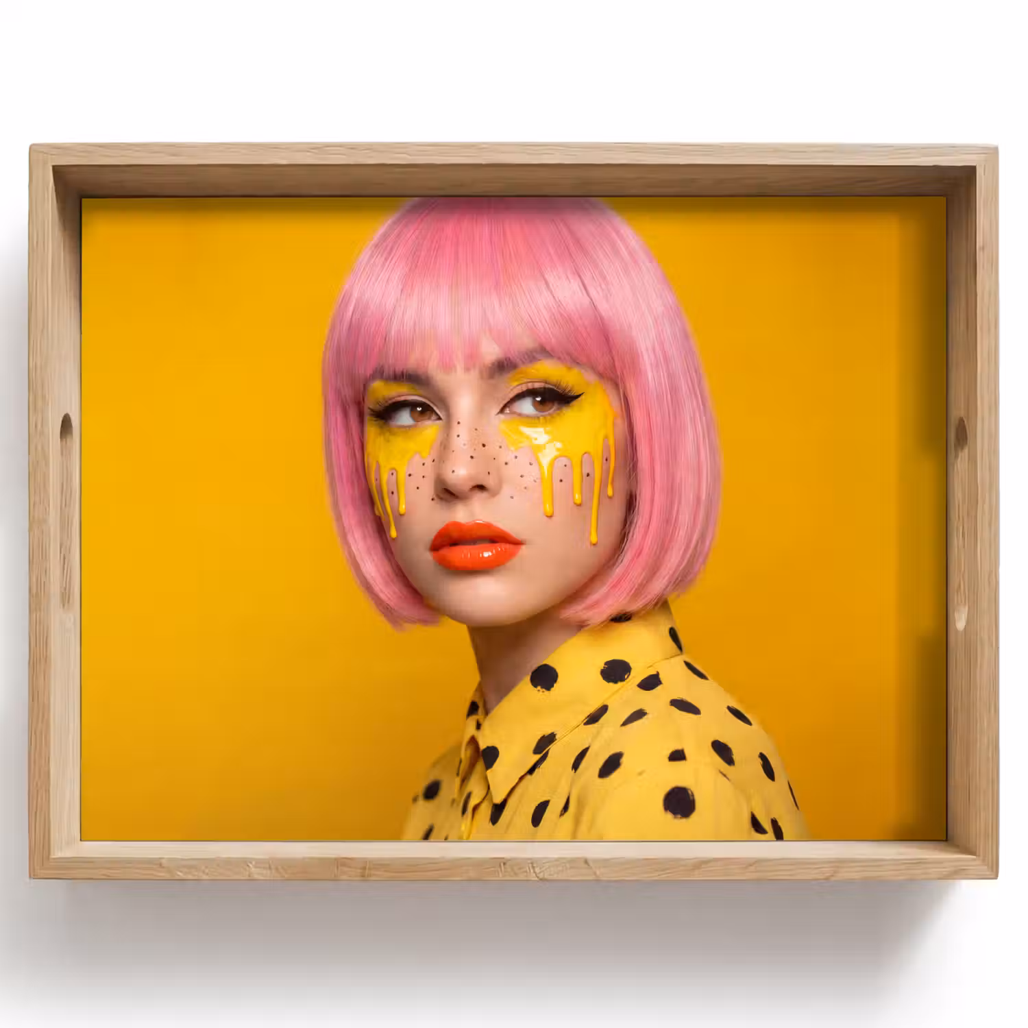 Vrouw - Portret - Abstract - Kleurrijk - Geel Dienblad Rechthoek middel -z3d_shopping