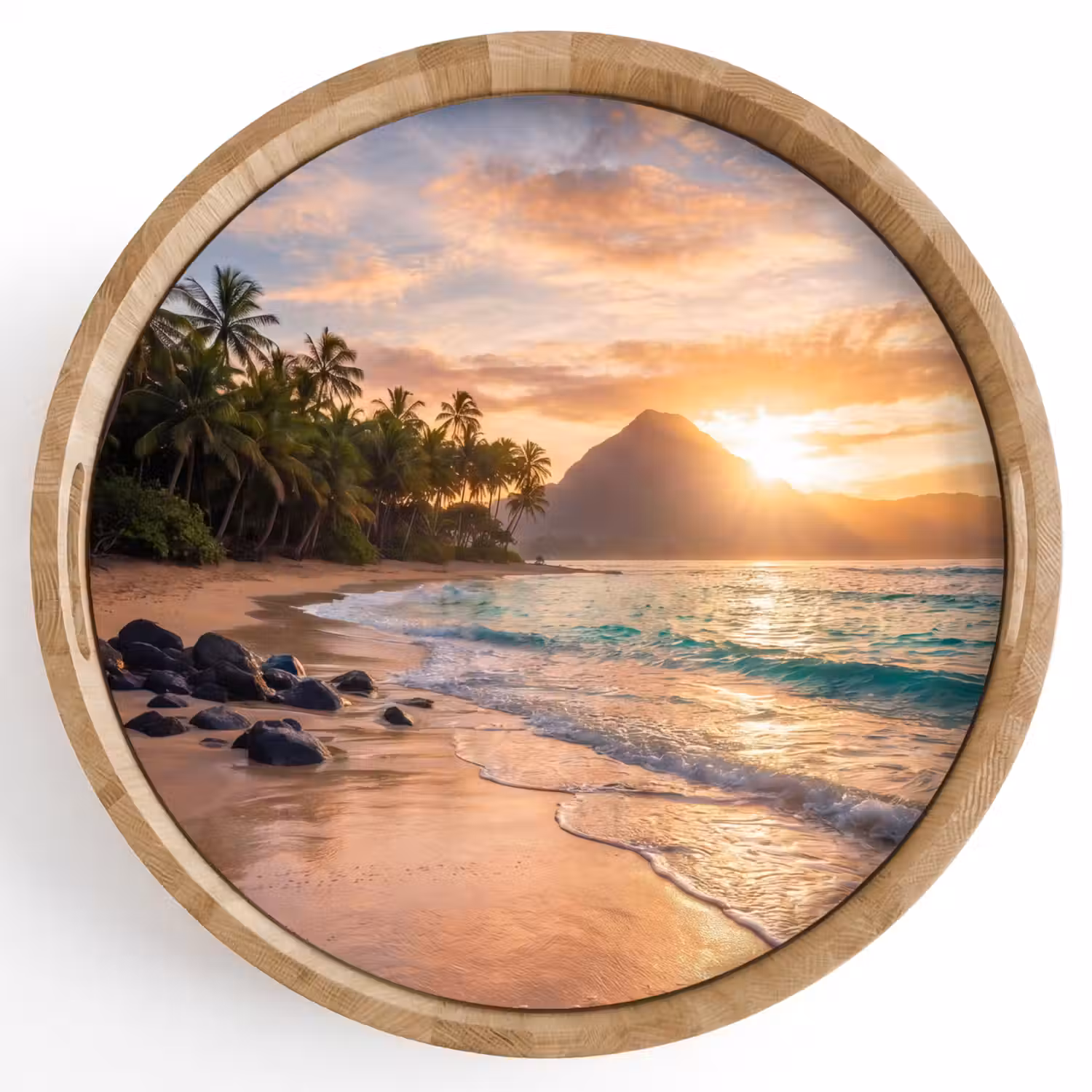 Zee - Berg - Landschap - Tropisch - Goud Dienblad Rond middel -z3d_shopping