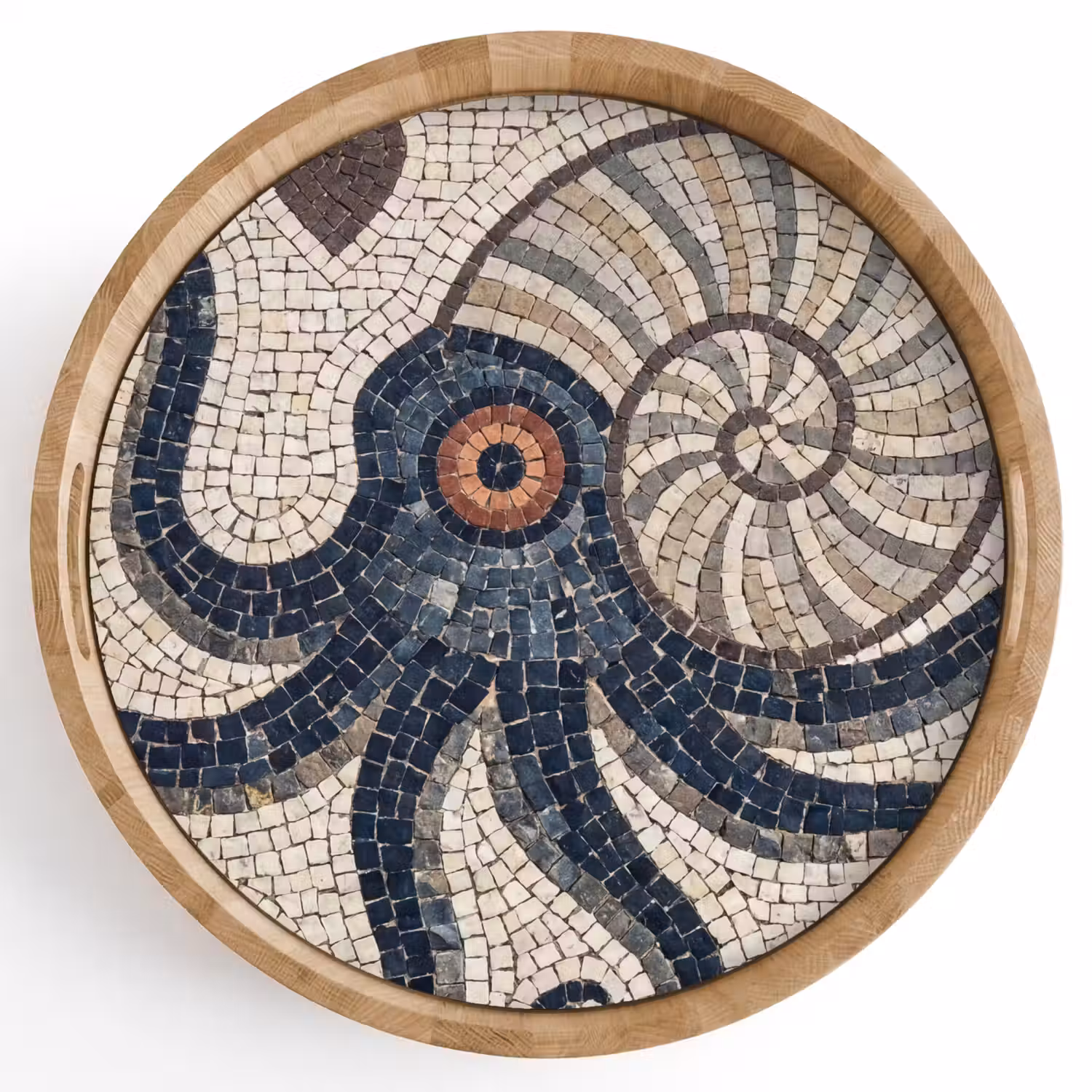 Zeeleven - Mozaïek - Kunst - Vintage - Beige Dienblad Rond middel -z3d_shopping