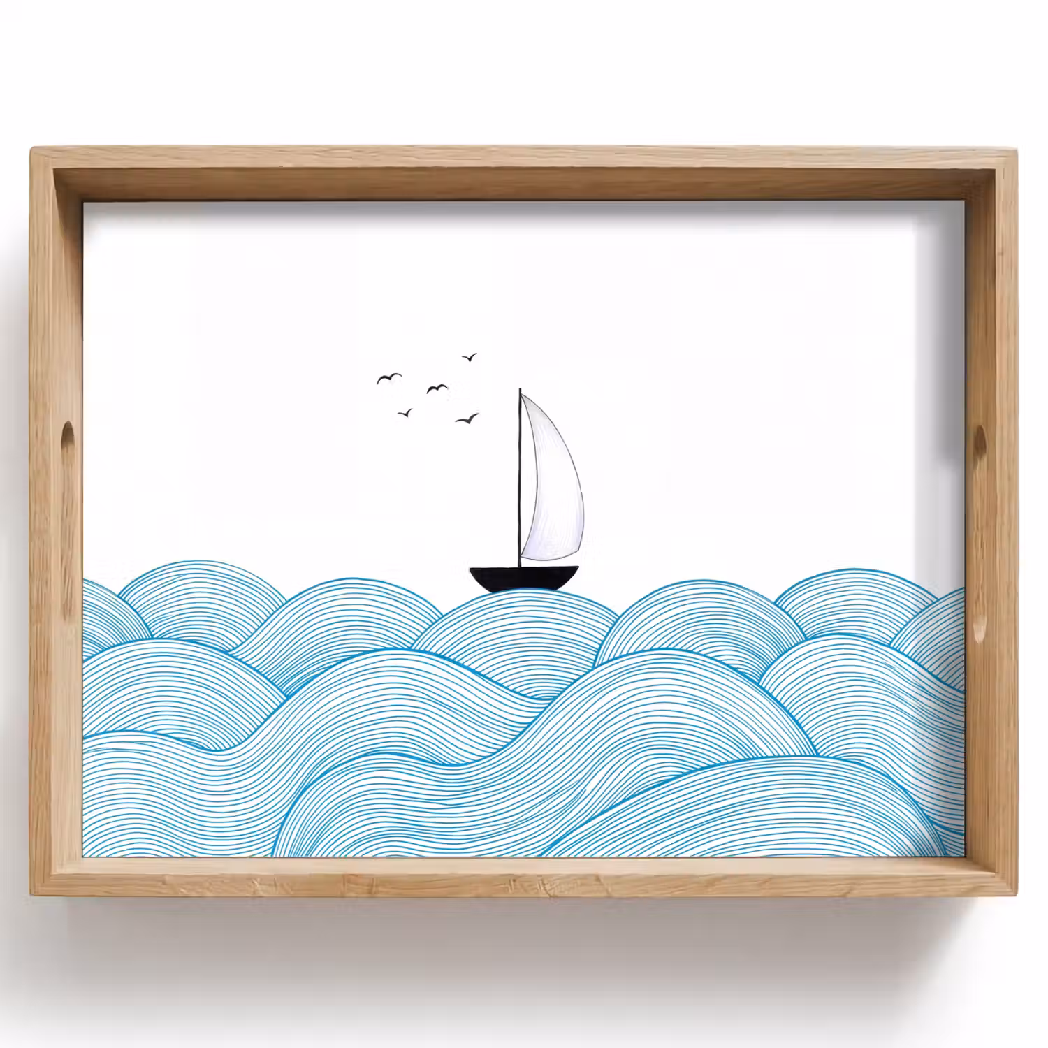 Zeilboot - Golven - Zee - Illustratie - Blauw Dienblad Rechthoek middel -z3d_shopping