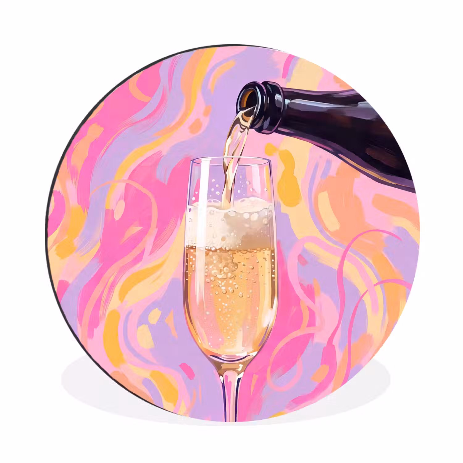 Drank - Inschenken - Feest - Abstract - Roze Wandcirkel aluminium klein -3d