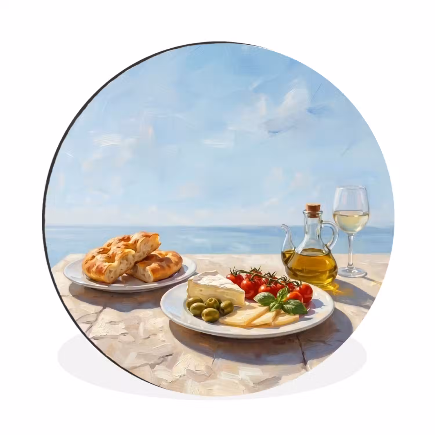 Eten - Middellandse Zee - Natuur - Geschilderd Wandcirkel aluminium klein -3d