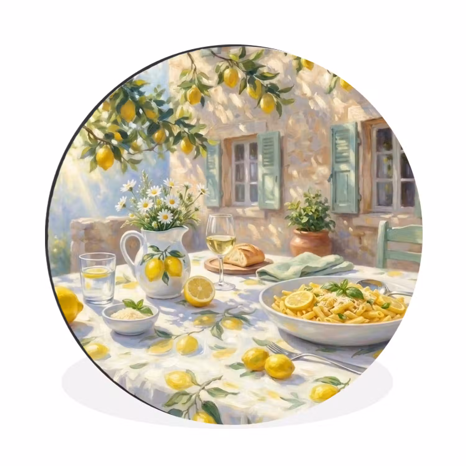 Eten - Terras - Zomer - Geschilderd - Geel Wandcirkel aluminium klein -3d