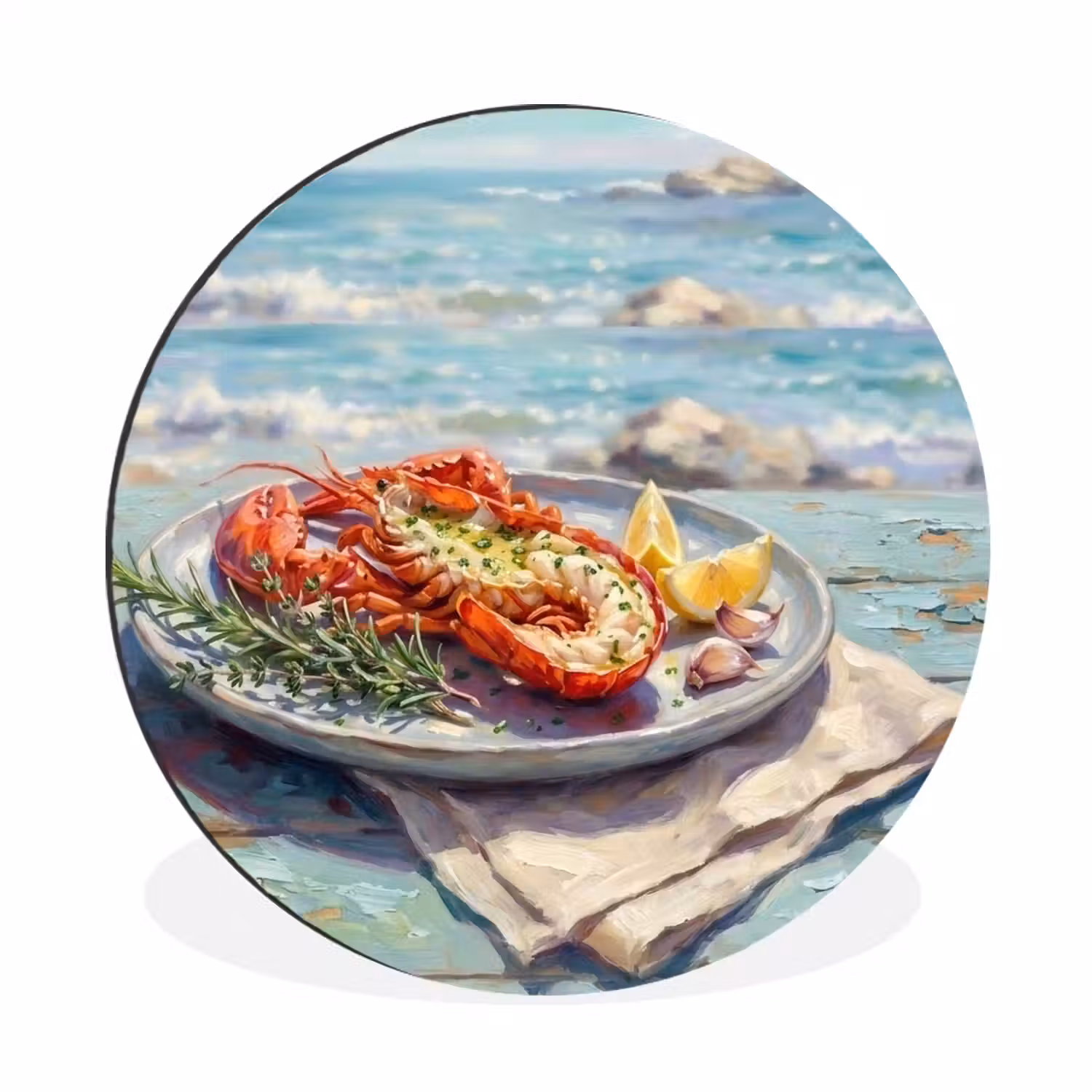 Eten - Zee - Kust - Modern - Blauw Wandcirkel aluminium klein -3d