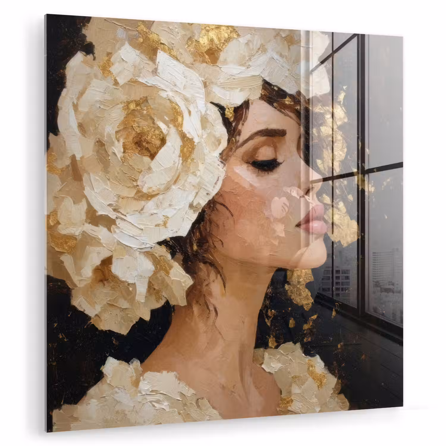 Abstract - Vrouw - Bloemen - Wit plexiglas 5mm klein -zzzproduct_nieuw