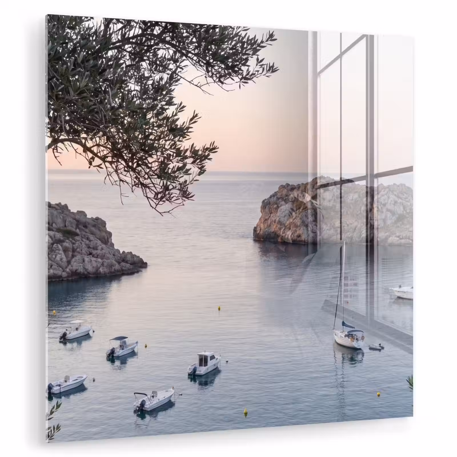 Glas schilderij - Baai - boten - zonsondergang - Baai - boten - zonsondergang plexiglas 5mm klein