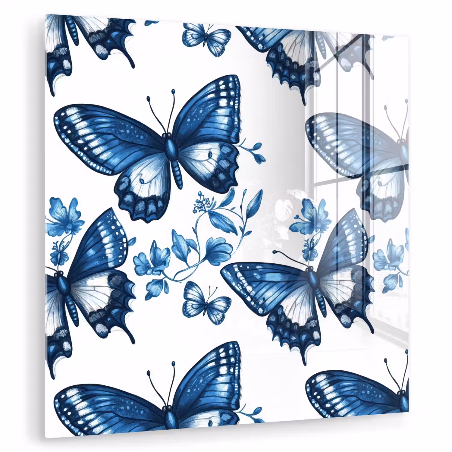 Blauw - Vlinders - Bloemen - Wit plexiglas 5mm klein 11 -zzzproduct_nieuw