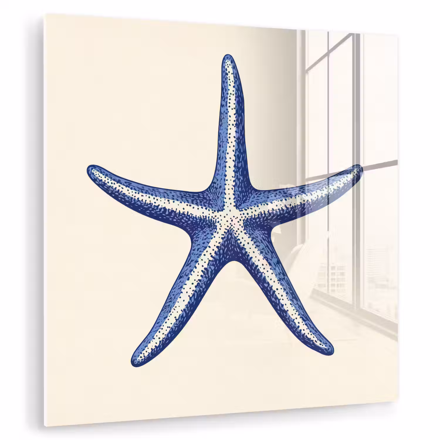 Blauwe zeester - Minimalistisch - Beige plexiglas 5mm klein -zzzproduct_nieuw