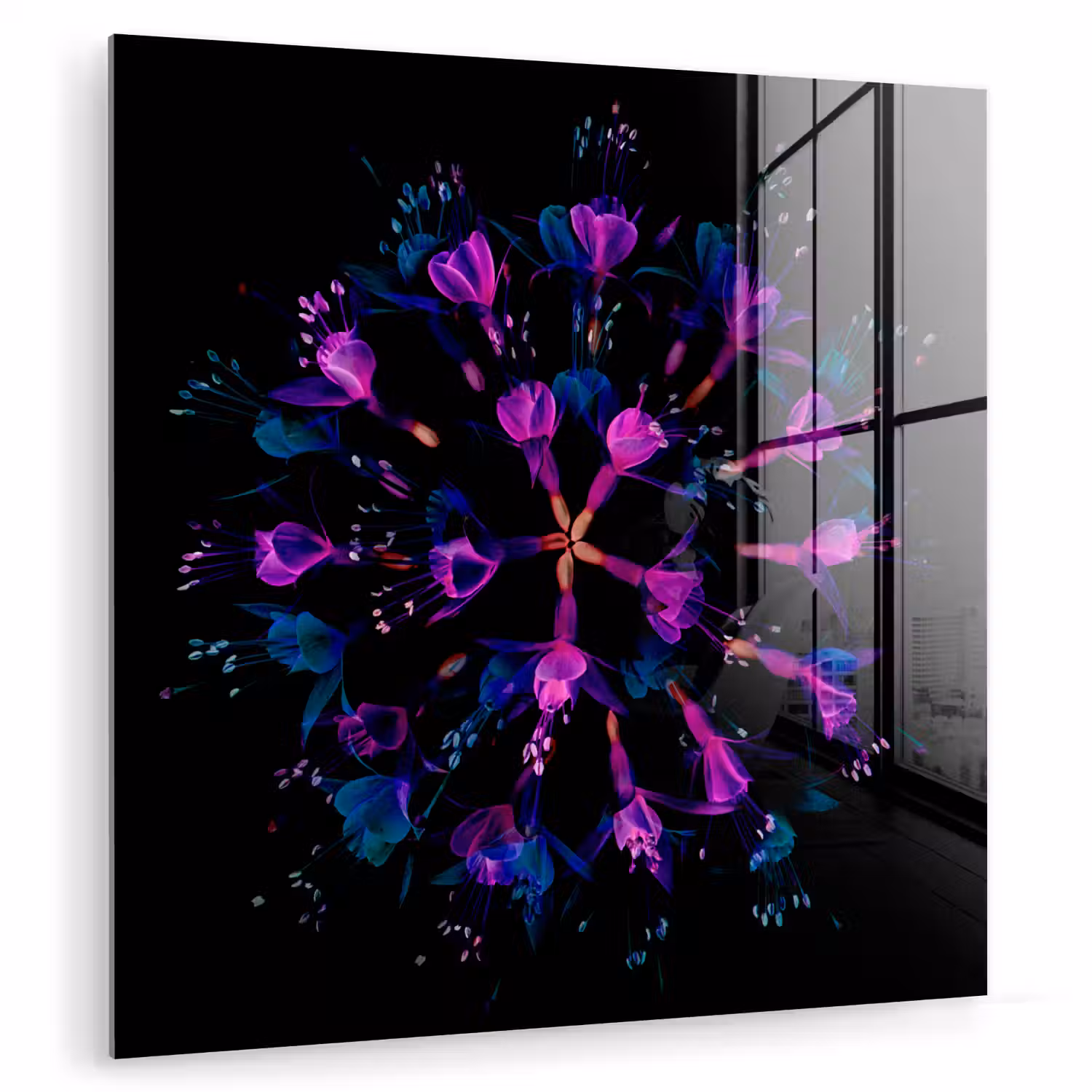 Bloem - Paars - Blauw - Macro - Zwart plexiglas 5mm klein -zzzproduct_nieuw