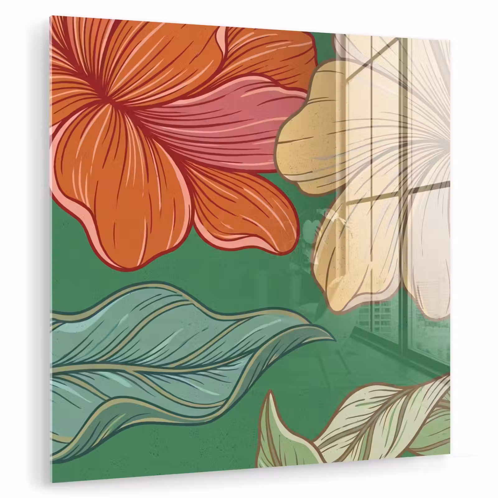 Glas schilderij - Bloemen - Groen - Illustratie - Bloemen - Groen - Illustratie plexiglas 5mm klein