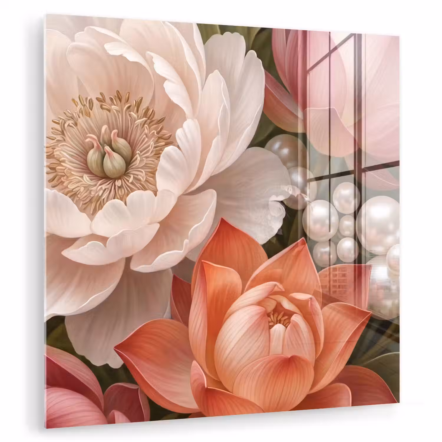 Bloemen - Parels - Elegant - Roze - Wit plexiglas 5mm klein -zzzproduct_nieuw