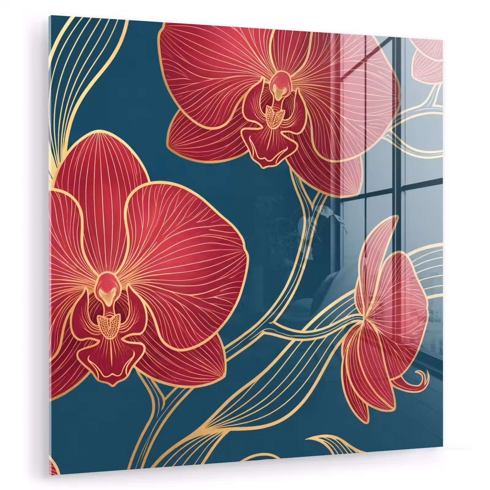 Glas schilderij - Bloemen - Rood - Goud - Bloemen - Rood - Goud plexiglas 5mm klein
