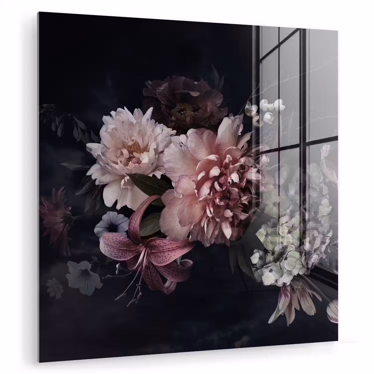 Bloemen - Vintage - Pastel - Zwart - Boeket plexiglas 5mm klein -zzzproduct_nieuw