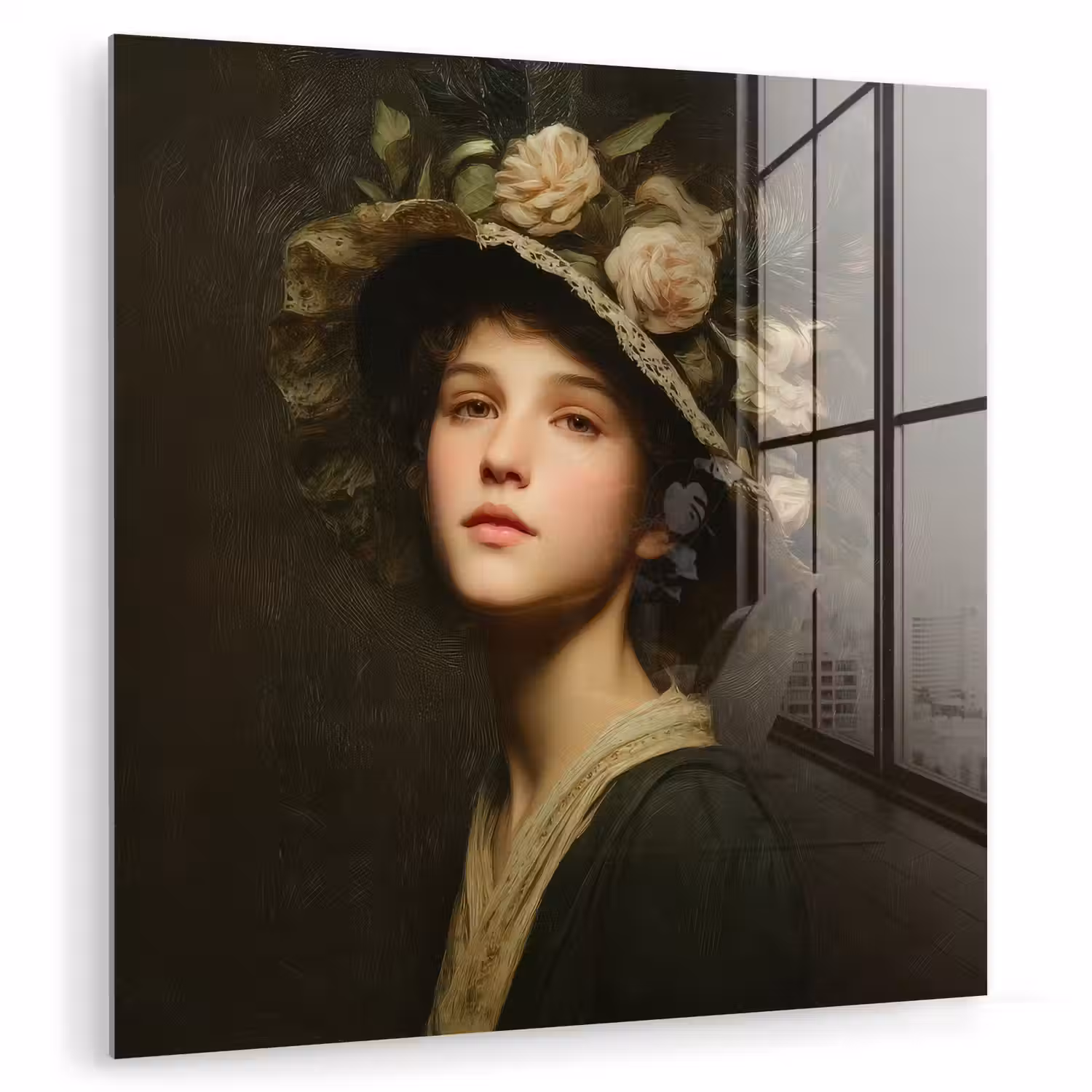 Bloemenhoed - Portret - Vrouw plexiglas 5mm klein -zzzproduct_nieuw