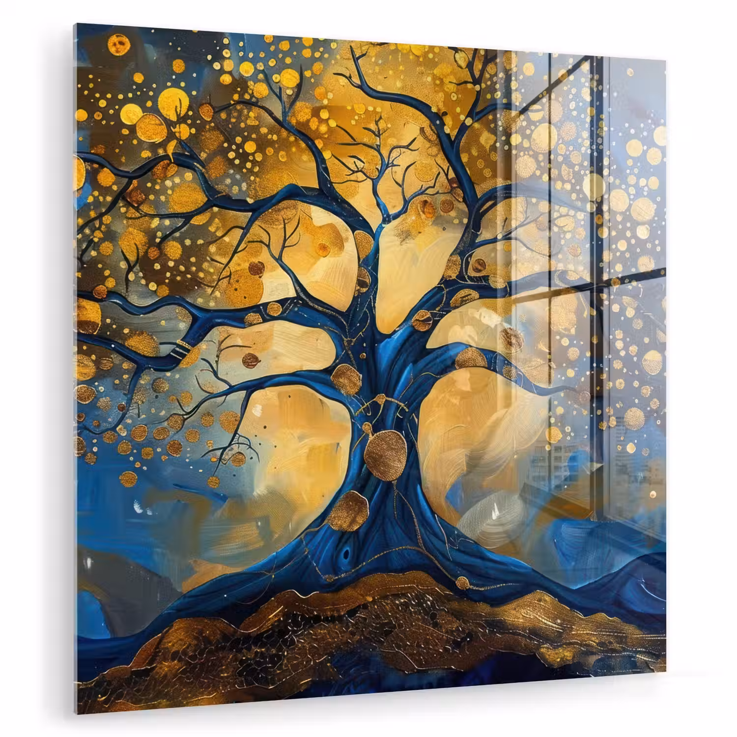 Boom - Levensboom - Blauw - Goud plexiglas 5mm klein -zzzproduct_nieuw
