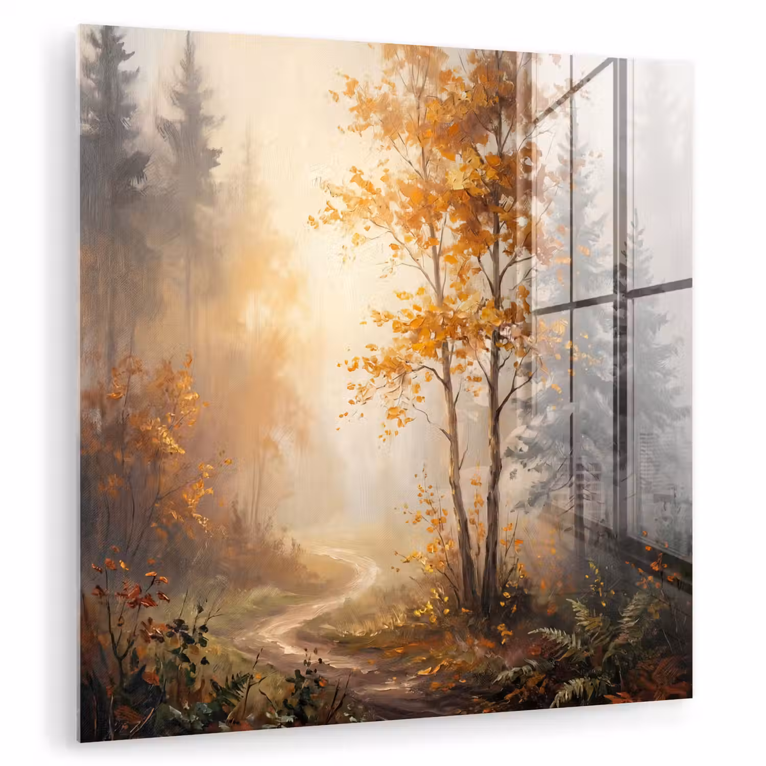 Bospad - Herfstbladeren - Natuur - Schilderachtig - Oranje plexiglas 5mm klein -zzzproduct_nieuw