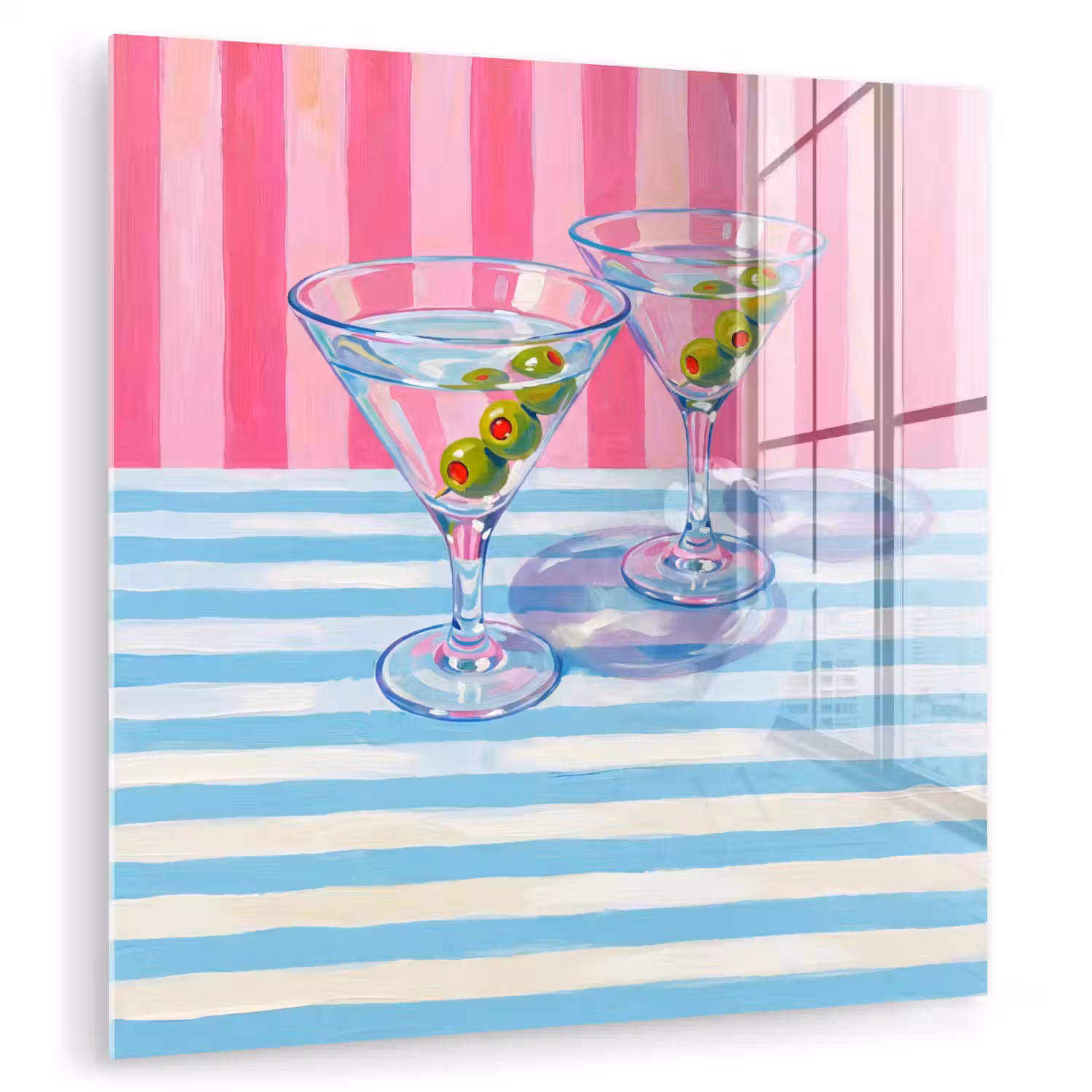 Cocktail - Olijven - Kunst - Modern - Roze plexiglas 5mm klein -zzzproduct_nieuw