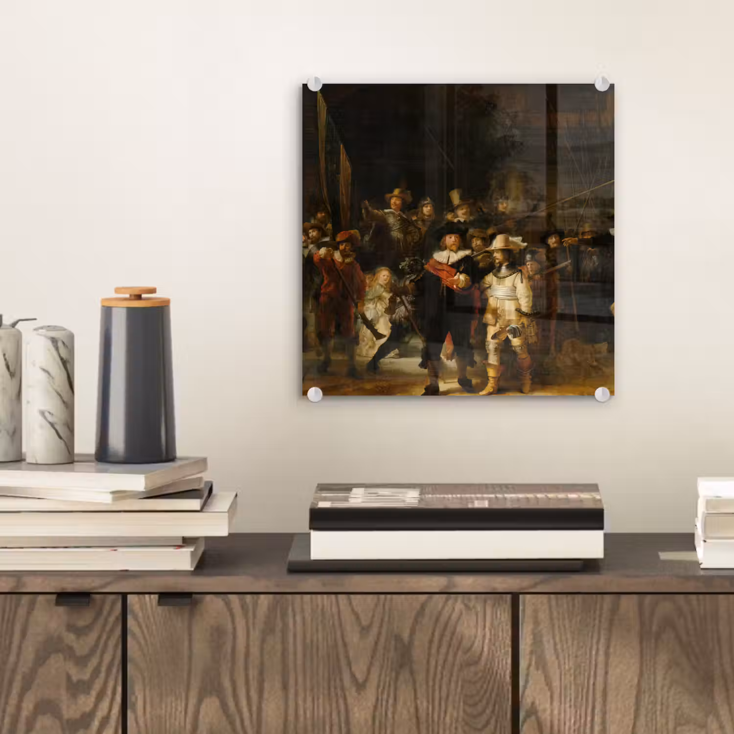 De Nachtwacht - Schilderij van Rembrandt van Rijn plexiglas 5mm klein -sfeer1