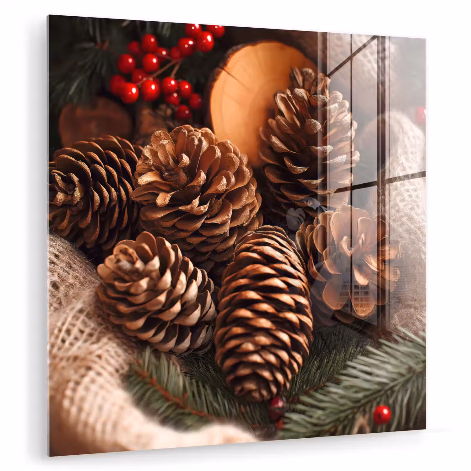 Dennenappels - Boom - Winter - Natuur - Bruin plexiglas 5mm klein -zzzproduct_nieuw