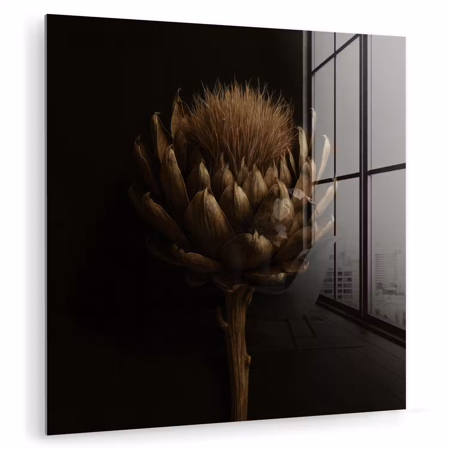 Donkerbruin - Bloem - Textuur - Artisjok plexiglas 5mm klein -zzzproduct_nieuw