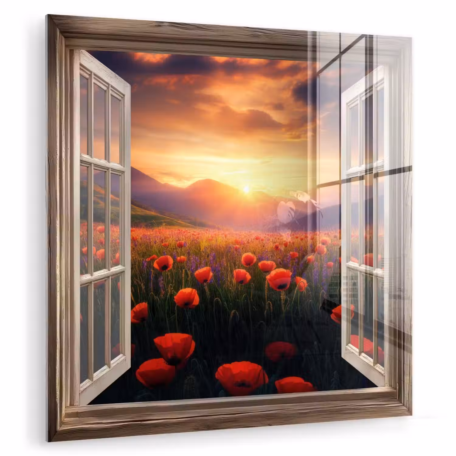 Doorkijk - Klaprozen - Bloemen - Rood - Open raam plexiglas 5mm klein -zzzproduct_nieuw