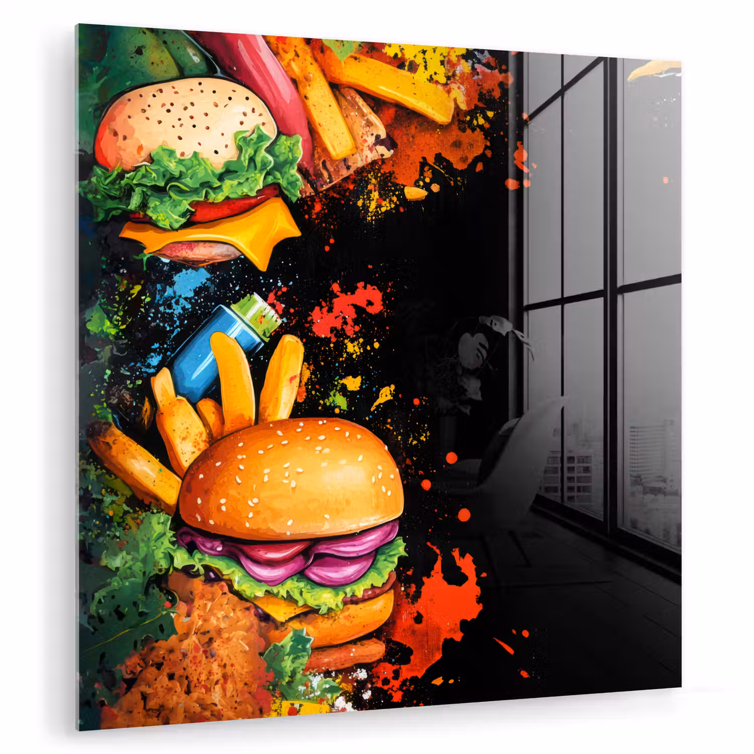 Fastfood - Graffiti - Hamburger - Eten - Modern plexiglas 5mm klein -zzzproduct_nieuw