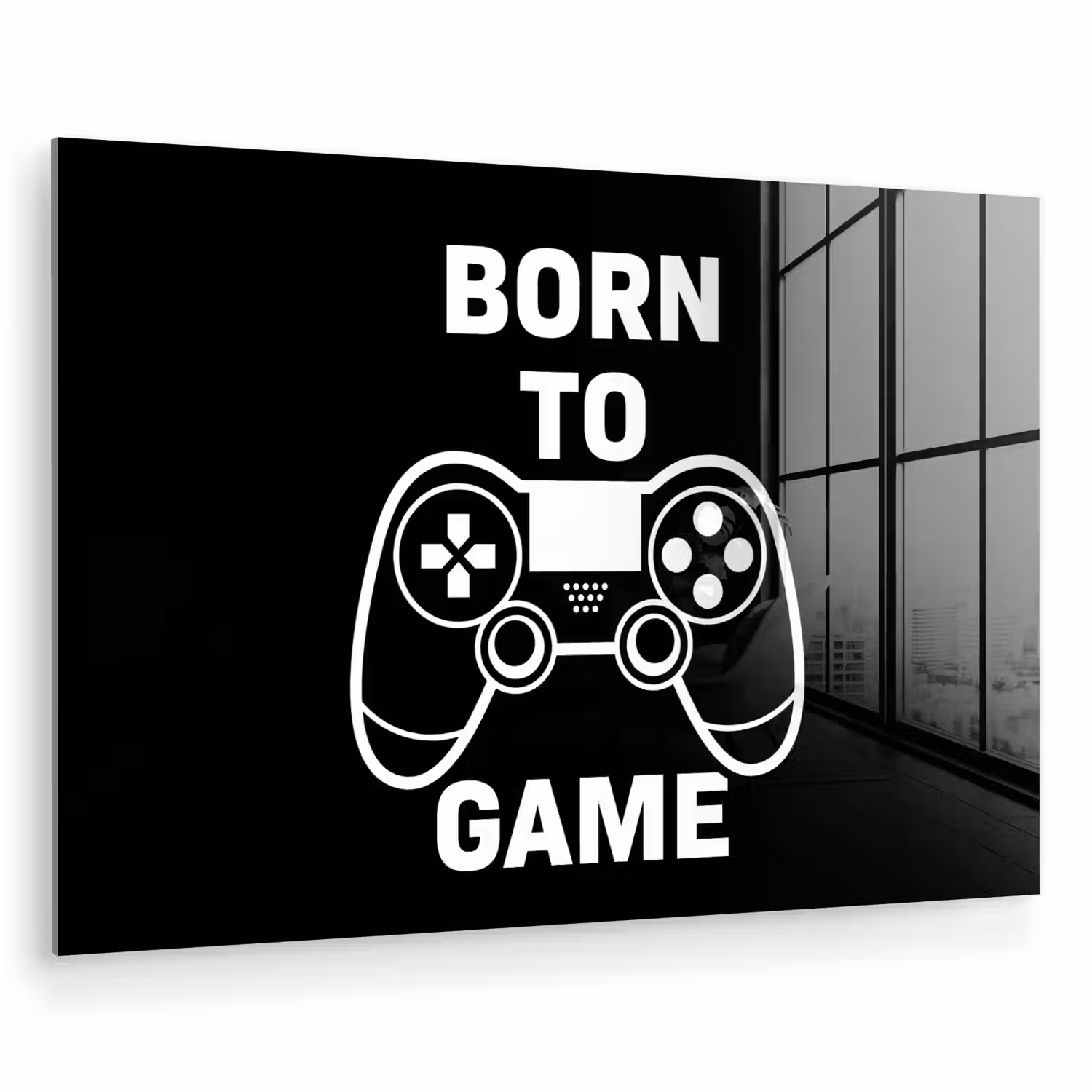 Gamen - Quotes - Controller - Born to game - Zwart - Wit plexiglas 5mm klein -zzzproduct_nieuw