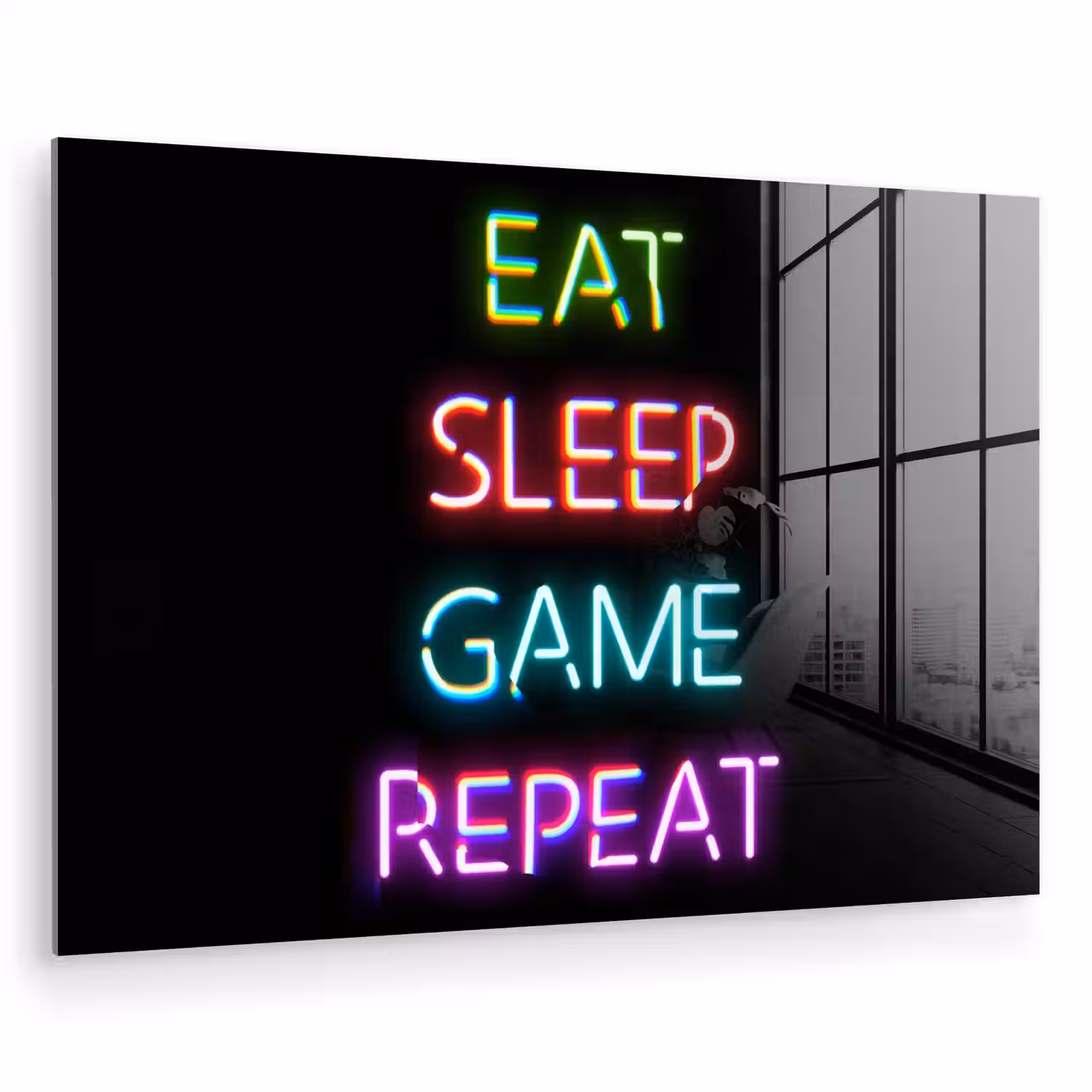 Gaming - Led - Quote - Eat sleep game repeat - Gamen plexiglas 5mm klein -zzzproduct_nieuw