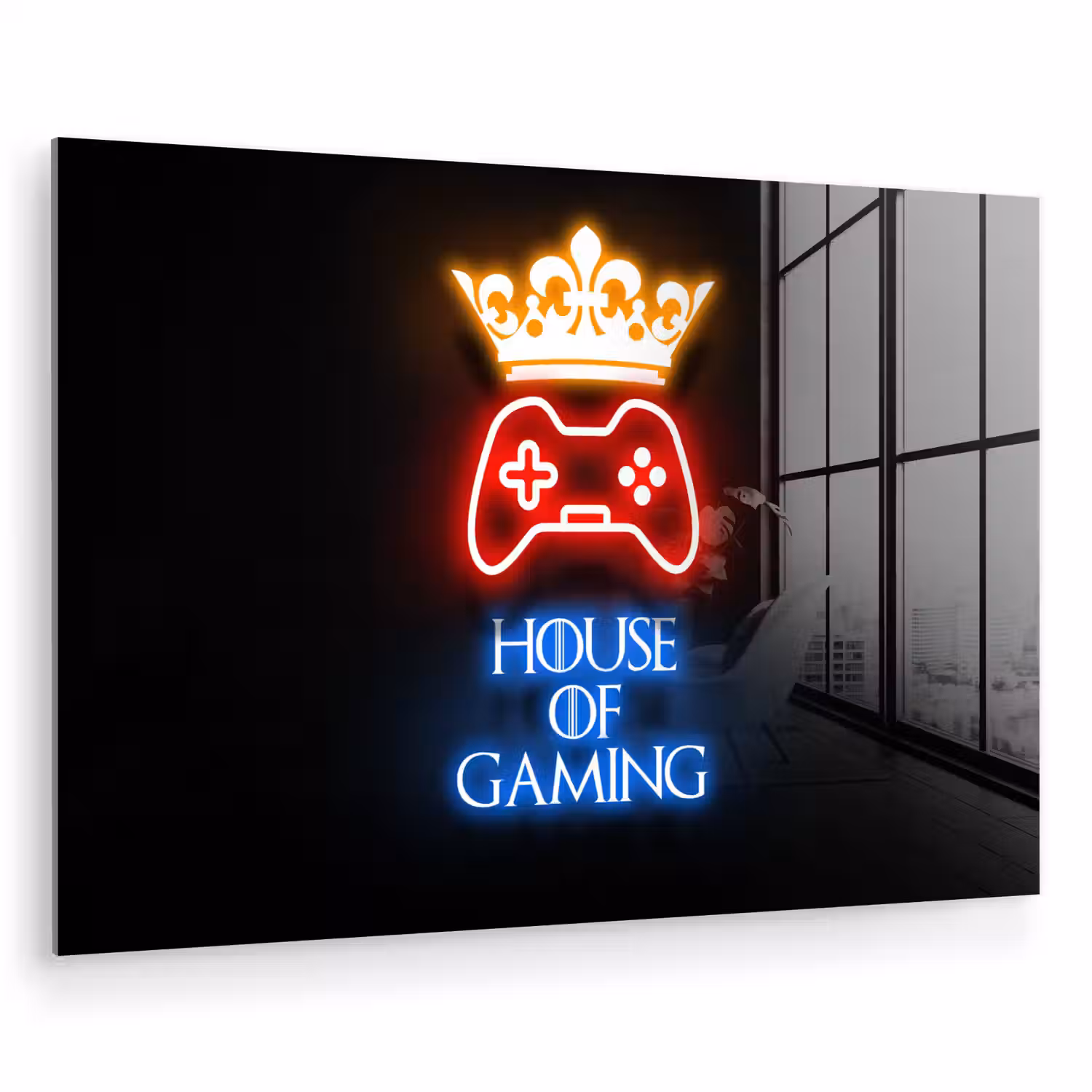 Gaming quotes - Neon - House of gaming - Kroon - Tekst plexiglas 5mm klein -zzzproduct_nieuw