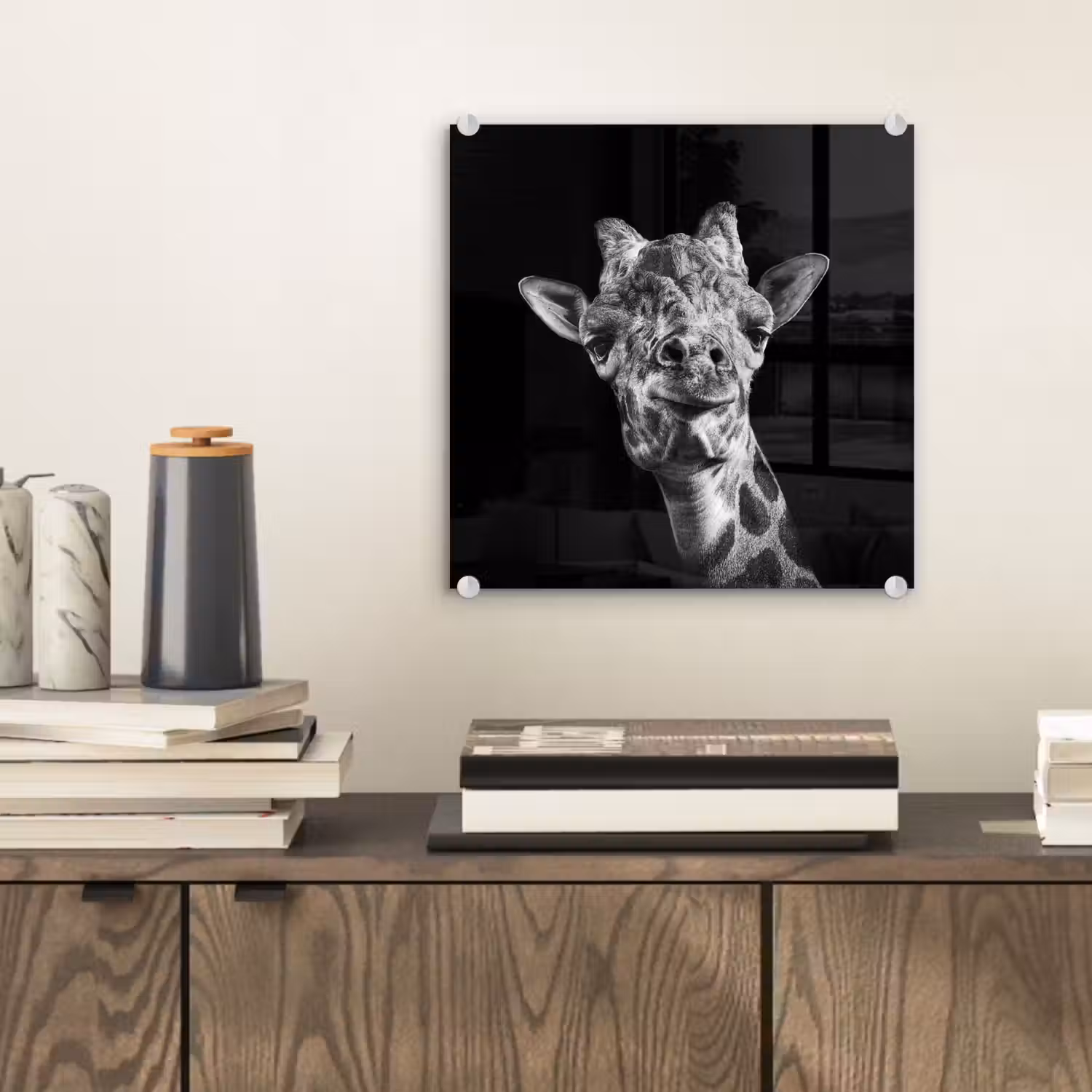 Giraffe - Dier - Zwart - Wit plexiglas 5mm klein -sfeer1