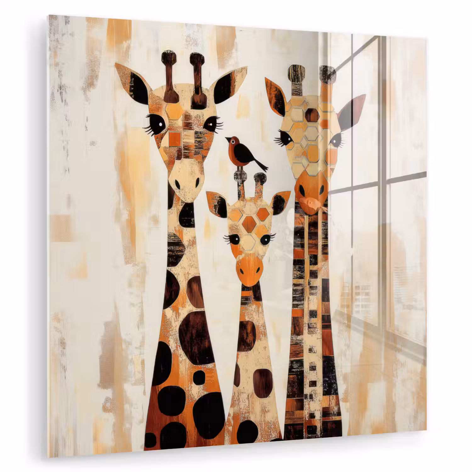 Giraffen - Cartoon - Crème plexiglas 5mm klein -zzzproduct_nieuw